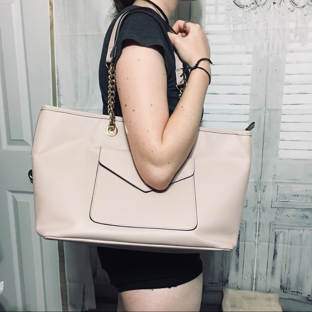 Aldo blush color chunky gold chain handles handbag - Picture 6 of 8